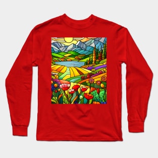 Stained Glass Colorful Mountain Flowers Long Sleeve T-Shirt